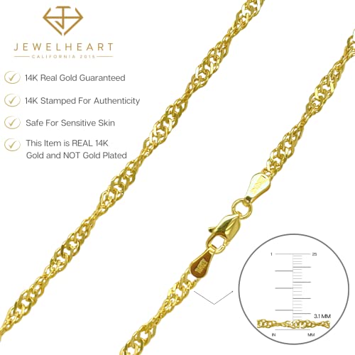 JEWELHEART 10K and 14K Real Gold Singapore Necklace - 1mm 1.2mm 1.4mm 2.45mm 3.1mm 4.8mm Diamond Cut Twisted Chain Necklace - Dainty Yellow Gold Chain For Women with Lobster Clasp 16" 18" 20" 22" 24"4