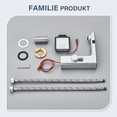 Hevenaov Infrarot Sensor Wasserhahn Bad Chrom, Automatisch Sensor Mischbatterie Bad Digitalanzeige Bildschirm Warmes Kaltwasser Mischbatterie Armatur Waschbecken