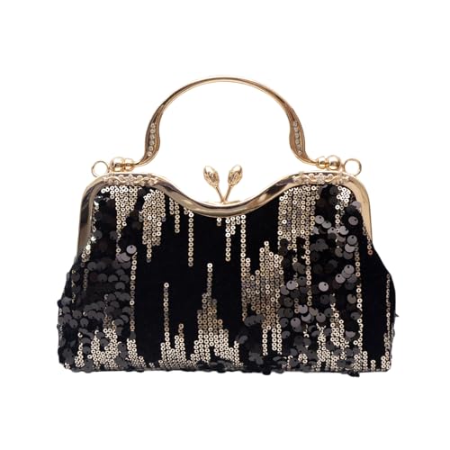 CORIOS Vintage 1920s Pailletten Abendtasche Damen Samt Clutch Tasche Hochzeit Brautbörse Handtasche Elegante Diamant Schultertasche Glänzend Strass Portemonnaie Tasche Kette Umhängetasche Schwarz