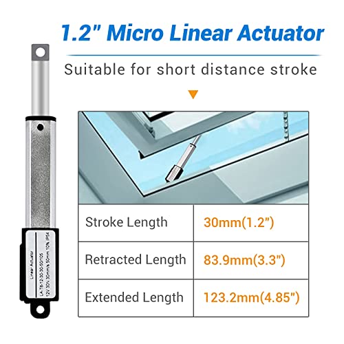 Electric Micro Linear Actuator 12V - 1.2" Stroke, 64N/14.4Lb, Speed 0.6Inch/S Mini Waterproof Motion Actuator Small 12 V Dc, W/Mounting Brackets, For Sofa Massage Recliner Tv Table Cabinet Window Lift #TOP1