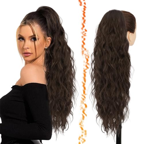 Extension queue de cheval marron synthétique longue avec boucles haut de gamme