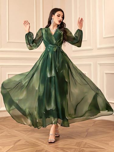 Image of TOLEEN Summer Casual Dresses for Women 2024 Spring Fashion Boho V Neck Long Sleeve Ruffle Floral Print Elegant Maxi Dress