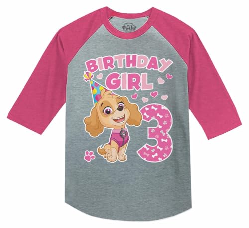 Image of Tstars Paw Patrol Rubble 3rd Birthday Baseball Tee Toddler Boy 3 /4 | Soft raglan Rubble digging tee for turning three; great for 3rd birthday, construction party, photo gift