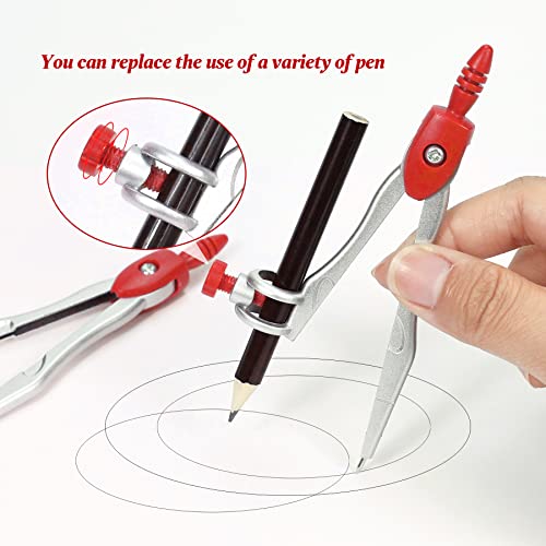 Vobou Math Geometry Kit Sets 10 Piece Student Supplies With Shatterproof Storage Box,Includes Rulers,Protractor,Compass,Eraser,Pencil Sharpener,Lead Refills,Pencil,For Drafting And Drawings（Red） #TOP5