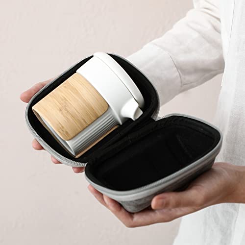 Wonder Nest Ceramic Teapot Set - Travel Tea Set With Teacups For Adult With Handmade Bamboo Handle And Tea Towel, All In One Shockproof Portable Case Suitable For Travel Picnic Outdoor Home Or Office #TOP4