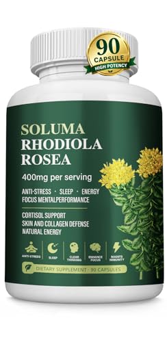 Soluma Rhodiola Rosea Extract Supplement | 800 mg Per Serving (2 Vegetarian Capsules) Standardized 3% Salidroside & 1% Rosavins Adaptogenic Herbal Supplement 90 Capsules