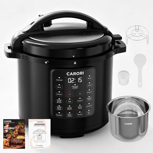 Image of 8Qt Electric Pressure Cooker 12-in-1, 1200W Stainless Steel Multi-Cooker, Slow Cook, Rice Cook, Steamer, Saute, Yogurt Maker, Warmer & Sterilizer, Safer Venting Design with Recipe Book, Black