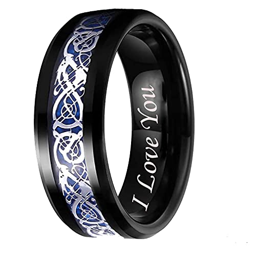 Tungsten Carbide Wedding Band Ring Blue Celtic Dragon, (Size 8mm Ring Size 8-13)