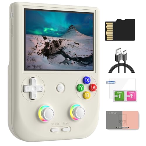 Image of RG406V Android 13 Handheld Game Console 4 inch HD IPS 8GB RAM 128GB Storage RGB Lighting Game Player 5500mAh Battery Multi-Format Game Support(Beige White)