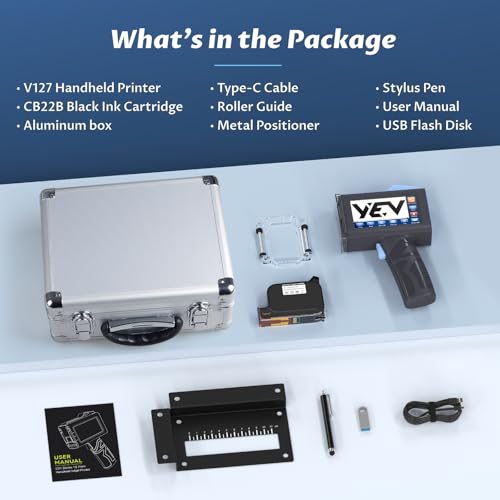Image of YEV Handheld Inkiet Printer V127 Newly Enhanced 16-Hour Continuous Printing 5 Wheel Support for Printing Batch Numbers, Logos, Serial Numbers, Barcodes, and QR Codes on Diverse Materials (Blue)