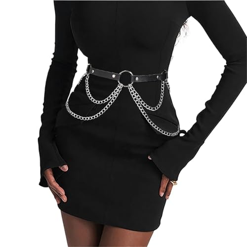 Women Sexy PU Leather Harness Chain Decor Belt Waistband Accessories Body Bondage Suspender Punk Gothic