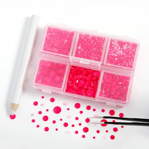 Image of BEADSLAND Hotfix Rhinestones, 4000 PCS Rhinestones for Clothes Crafts Mixed 6 Sizes with Wax Pencil and Tweezers Kit, SS6-SS30, Neon Rose