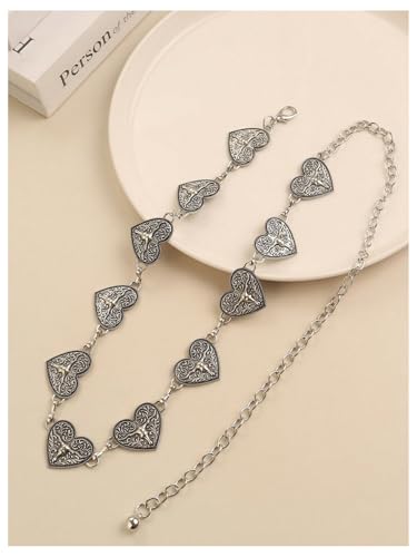 MakeMeChic Women's Heart Linked Chain Belts Western Metal Waist Belt For Jeans Dresses2