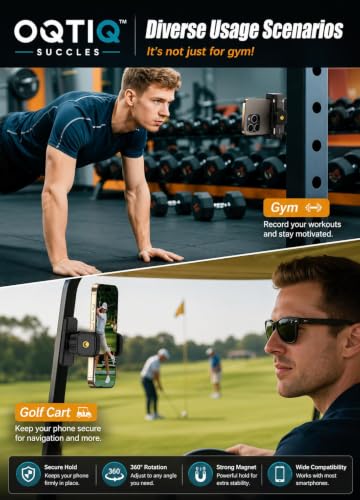 Image of OQTIQ SUCGLES Gym Magnetic Phone Holder, 360 Adjustable Strong Magnetic Mobile Mount, Tripod & Fill Light Compatible, Universal Workout Phone Holder for Gym Equipment, Fitness & All Smartphones