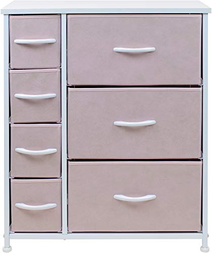 Sorbus Dresser With 7 Drawers - Furniture Storage Chest For Kid’s, Teens, Bedroom, Nursery, Playroom, Clothes, Toys - Steel Frame, Wood Top, Tie-Dye Fabric Bins (7-Drawer, Pastel Pink) #TOP5