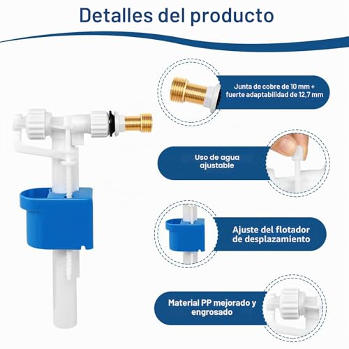 Miniatura 3 de Válvula De Llenado Universal Para Cisterna, Válvula De Flotador, G3 8 Y G1 2 , Conexión De Latón, Piezas De Repuesto, Ajuste De Agua Para Cisternas Profundas O Altas