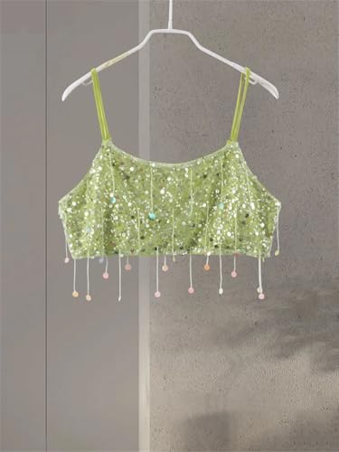 Women Beach Party Tassel Sequin Suit Backless Sleeveless Top Festival Mini Skirt4
