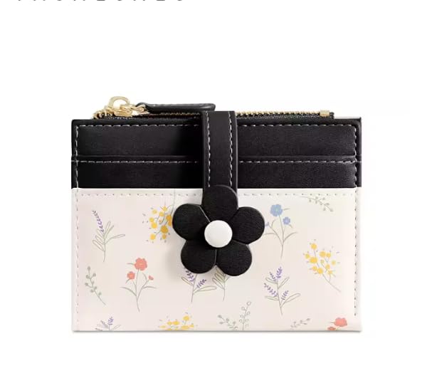 Image of Girls Mini Wallet - Cute Floral | Compact Wallet, Zipper Coin Pocket, Card Holder, ID Window
