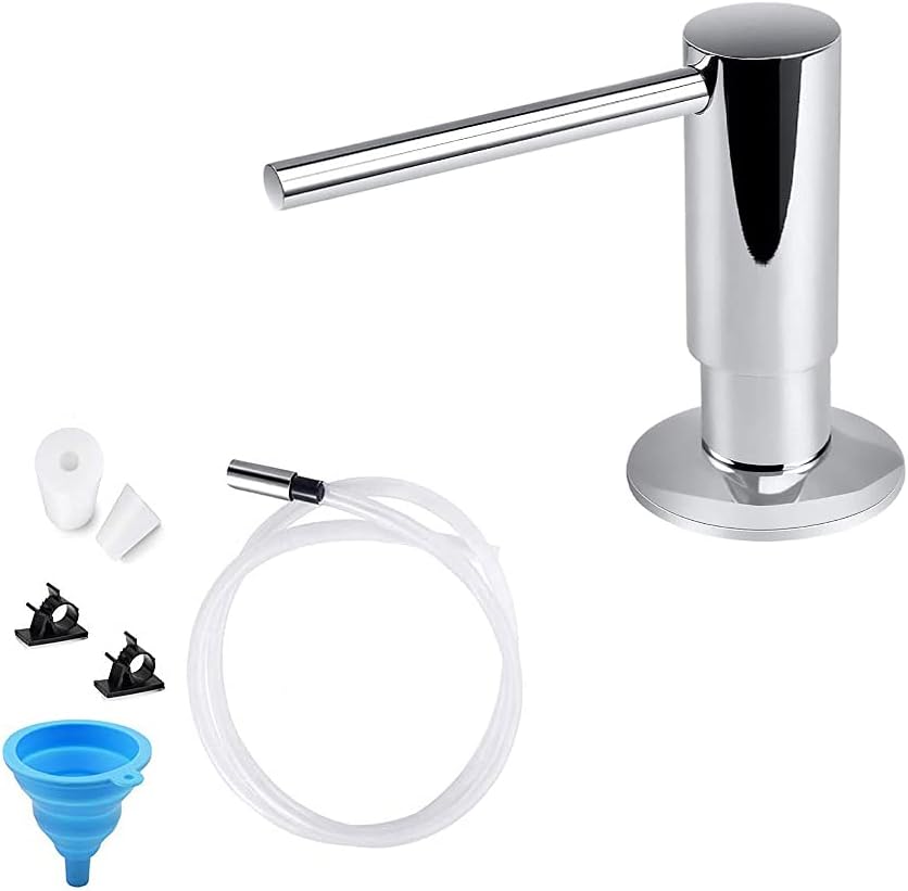 Samodra Sink Soap Dispenser, Metal Pump Head Liquid Lotion Countertop Kitchen Bathroom Soap Dispenser with 17 OZ PET Bottle (Chrome) & Sink Soap Dispenser Extension Tube Kit 39" with Metal Check Valve