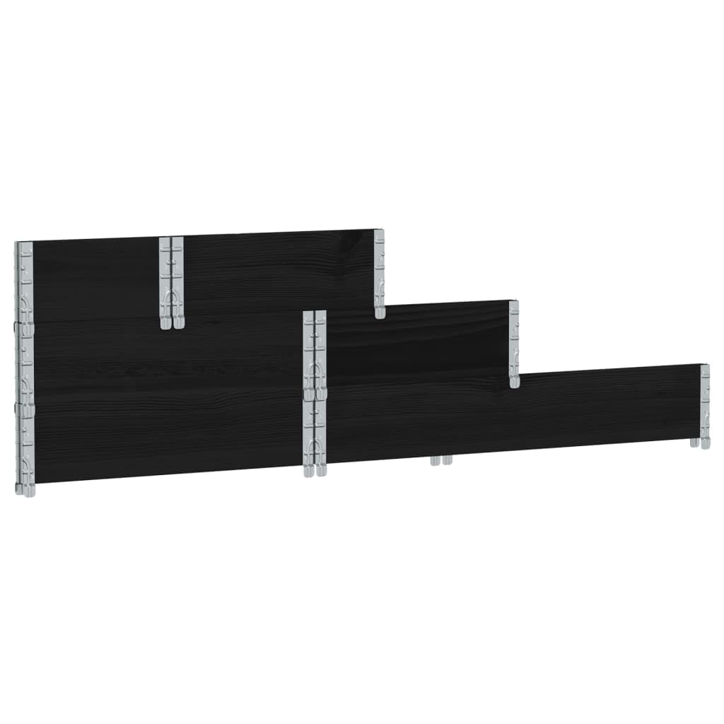 Marco de 3 compartimentos para palé, color negro, de madera de pino maciza, 120 x 80 x 60,5 cm, plegable con bisagras galvanizadas para almacenamiento, transporte, jardinera