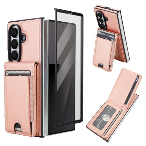 KIHUWEY for Galaxy Z Fold 7 Case Wallet with Card Holder, Large Capacity RFID Blocking Flip PU Leather Kickstand Magnetic Clasp Shockproof Protection Credit Card Slots Cover 8.0 Inch (Rose Gold) by KIHUWEY - Used condition - US$10.42