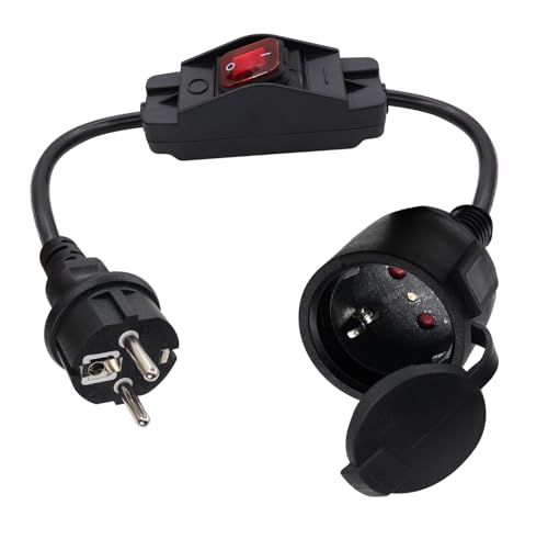 HuaLiSiJi Schuko Verl&auml;ngerungskabel 16 A, 250 V, wasserdicht, Mini-kurz, f&uuml;r Steckdose IP44, Au&szlig;en-/Innenbereich, Haus/B&uuml;ro (1 m)