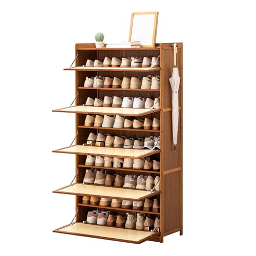 Solución para desorden de zapatos: Gabinete de bambú con ganchos para hogar
