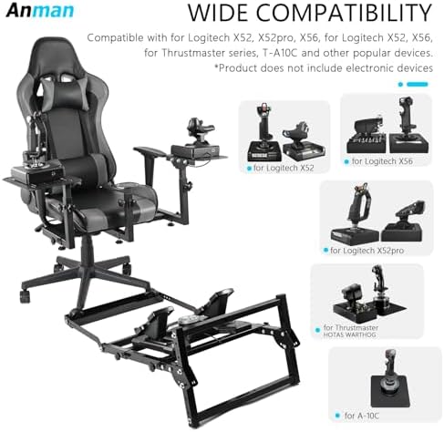 Anman X56 Flight Simulator Cockpit with Pedal Support, Joystick and Hotas Chair Mount Fit for Thrustmaster A10C Hotas Warthog, for Logitech X52, Multifunctional Game Chair (Electronics Not Included)