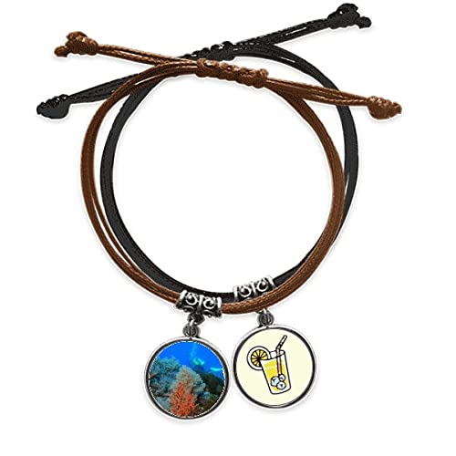 Bracelet corde plongée corail photo marine en cuir