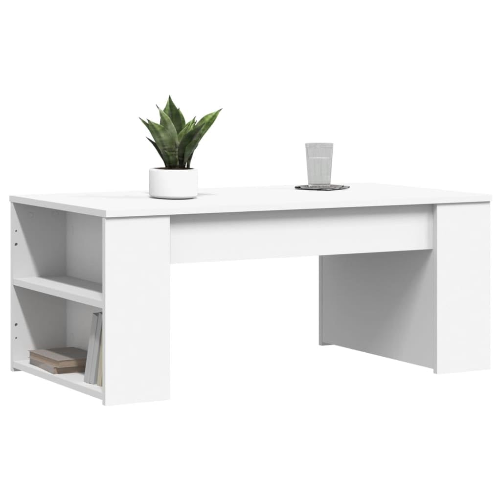 Homgoday Tavolino da caffè bianco 102 x 55 x 42 cm, in legno ingegnerizzato, tavolino da tè per soggiorno, sala d'accoglienza degli ospiti, camera da letto e ufficio, tipo 1