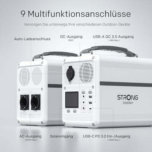 STRONG P500 Tragbare Powerstation: Umfassender Ratgeber zur 460,8Wh Solar Powerstation für Camping, Reisen & Notfälle 3 STRONG P500 Tragbare Powerstation, 460,8Wh LFP-Akku, 500W Peak Solar Generator, Solar/DC/Auto-Ladung, MPPT Tech, BMS Schutz, QC3.0+PD100W für Camping, Reisen & Notfälle – Produktansicht 2