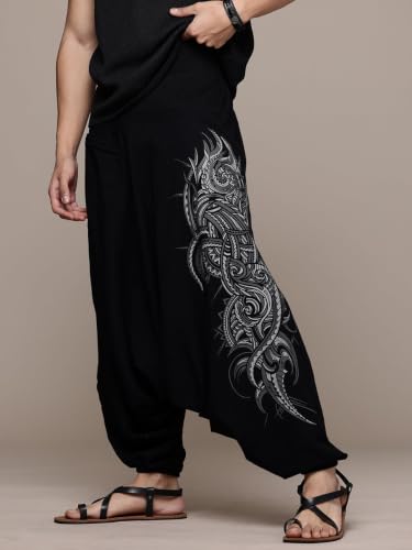 Image of The Veshti Company Printed Harem Pants for Men's Cotton Hippie Style Baggy Boho Yoga Pajama Pant with Pocket