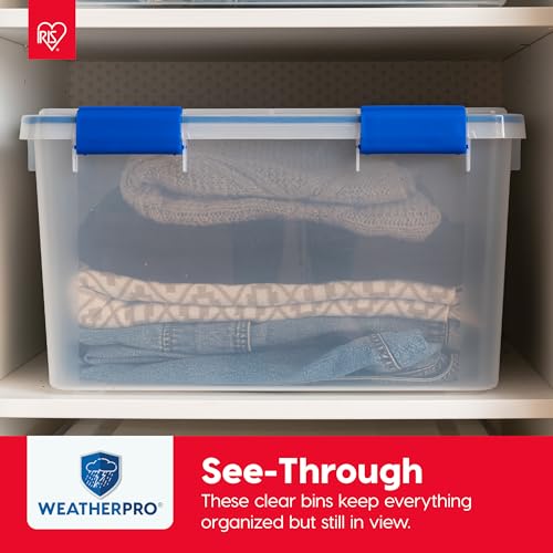 IRIS USA WeatherPro 16 Qt Storage Bins with Lids, 3 Pack, BPA-Free Plastic Gasket Box with Tight Latch and Seal, Stackable Nestable Tote Tub - Clear/Blue - Image 6