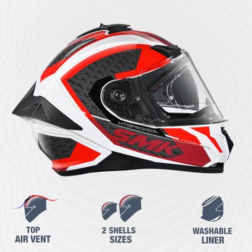 Image of SMK Typhoon RD1 ISI ECE & DOT Certified Full Face Dual Visor Helmet for Men and Women with Pinlock Fitted Clear Visor and Inner Sun Visor ( White - GL136 - M )