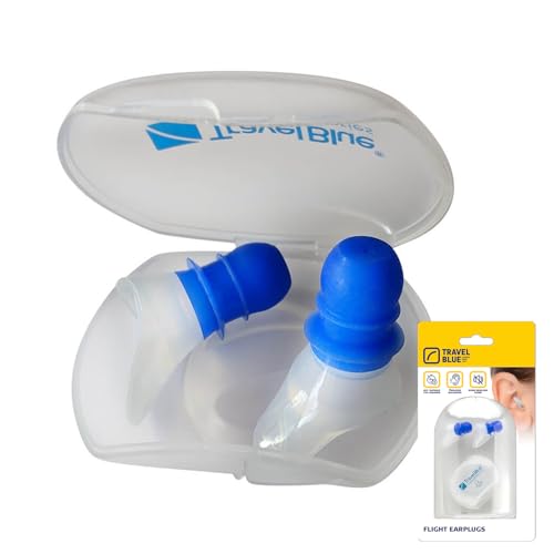 Travel Blue Flugzeug Ohrstöpsel zum Schlafen - 100% Silikon Wiederverwendbar Earplugs für Flugreisen, Druckreduzierung & Lärmschutz - Hygienisch, Einfache Reinigung, Für Erwachsene Geeignet