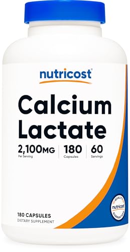 Nutricost Calcium Lactate 2 100mg; 180 Capsules - Vegan Non-GMO and Gluten Free 60 Servings