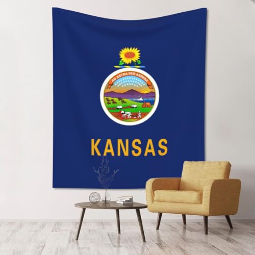 Tapisserie murale de chambre motif drapeau du Kansas en tissu léger et doux