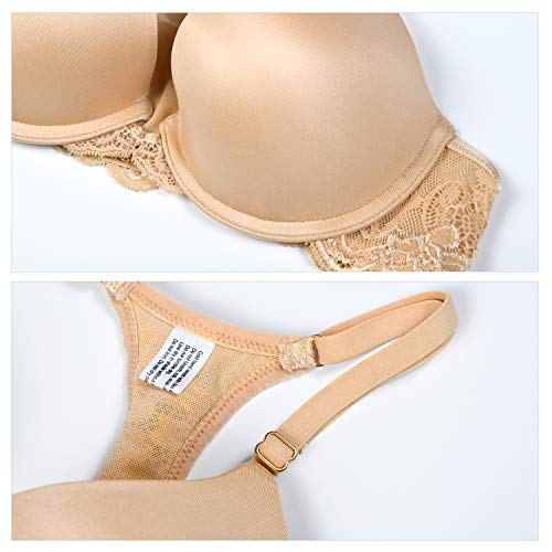 Wingslove Womens Racerback Push Up Bra Plunge Front Closure Padded Underwire T-Shirt Bra(Nude,32B) #TOP7