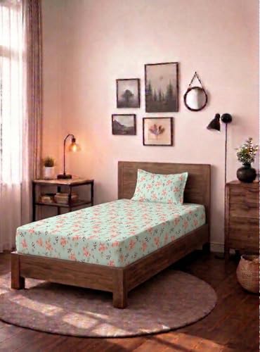 Image of HOMEKART (110 TC & 110 GSM 100% Cotton Feel Bedsheet for Single Bed with One King Size Pillow Covers Soft /Breathable Wrinkel Free -60x90 Inches - (Rose P)