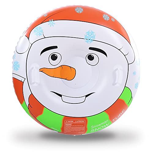 Snow Tube, Heavy Duty Snow Sleds For Kids And Adults, 48 Inches Snowman Inflatable Sleds With Double Bottom For Outdoor Sledding, Snowman Snow Party #TOP7