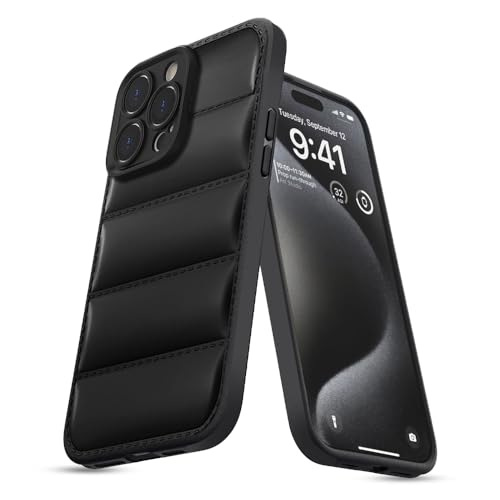 Image of KARWAN Puffer Edition Silicone Case Cover for iPhone 14 Pro Max | Scratch Resistance Mobile Cover, Camera Protection Case Compatible with Black