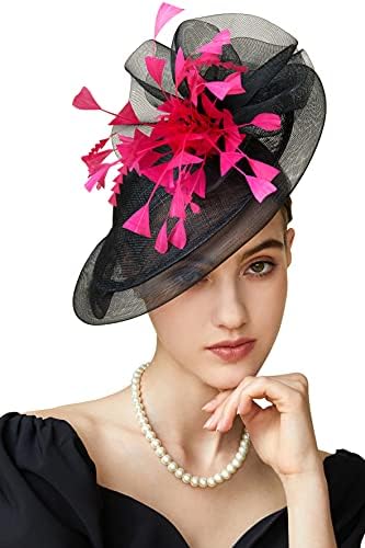 BABEYOND Fascinator Hat Veil Feather Fascinators Hair Clip Tea Party Pillbox Derby Hat Fascinator Bridal Wedding Veil A-Black