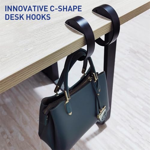 Image of HASTHIP 2Pcs Desk Hanging Hooks Removable Movable Hanging Hooks Hangers for Desk Edge Metal Portable Desk Surface Hanging Hooks for Bag, Headphone, School Backpack