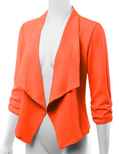 Fashionolic Women's 3/4 Sleeve Blazer Open Front Cardigan Jacket Casual Work Office Blazer (Made In Usa) (Clbc001) Orange S #TOP4