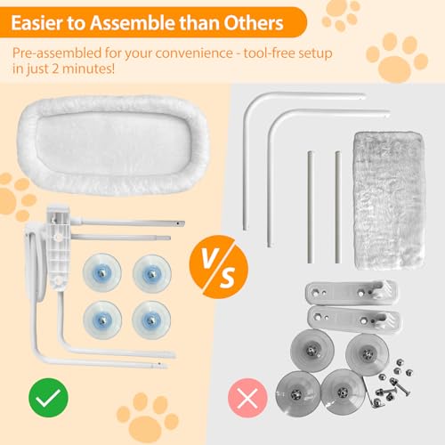 Image of L&W BROS. Cat Window Perch Cushion Bed Hammock with 4 Updated Suction Cups Easy to Assemble Cat Window Bed for Heavy Large Cats (M 1Pc)