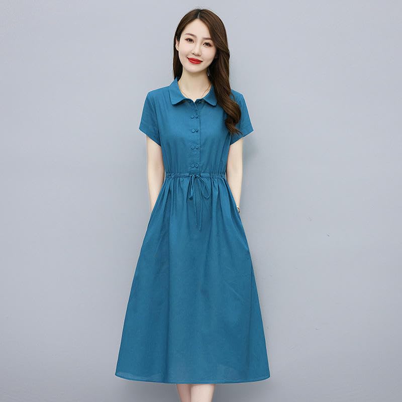 Damska bawełniana lniana sukienka midi koreański styl slim fit lniana spódnica na co dzień na randkę