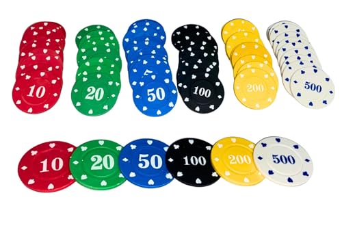 Image of SNOOGG Poker Teen Patti Flush Rummy Chip Set Numbered 10 to 500 Tokens for Card Games Blackjack Poker Chips Set Game Night Party Gaming Set with Durable Chips L 100 300 PC