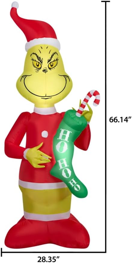 Miniatura 3 de Grinch inflable de Navidad con calcetín Ho de 5.5 pies, sombrero de Papá Noel, bastón de caramelo, inflable, viene con estacas de correa, cuerda,