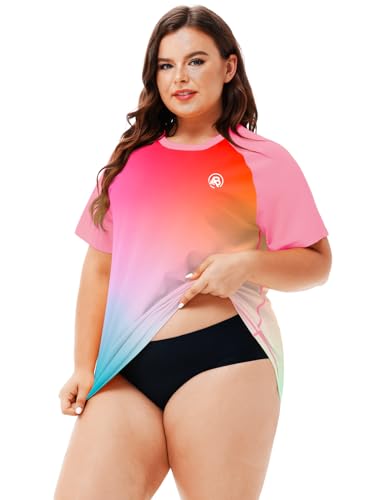 Image of AOBUTE Womens Plus Size Rash Guard Shirts Short Sleeve Swim Top UV UPF 50+ Sun Protection Swimwear Swimsuit