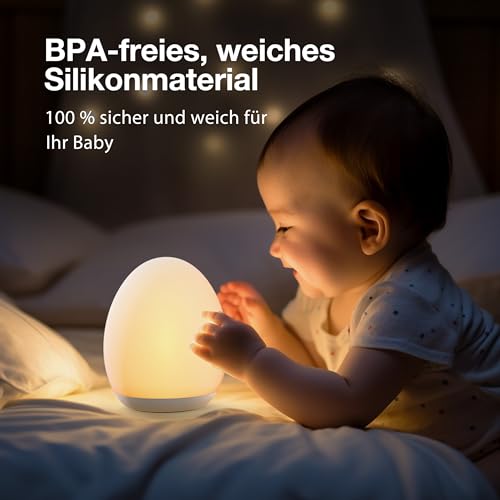 Nachtlicht Kinder, Stilllicht Baby mit 8 Farbwechselmodi und Dimmfunktion, Touch-Steuerung und Timer-Einstellung, Baby-Eierlampe zum Stillen, Nachttischlampe – Bild 4